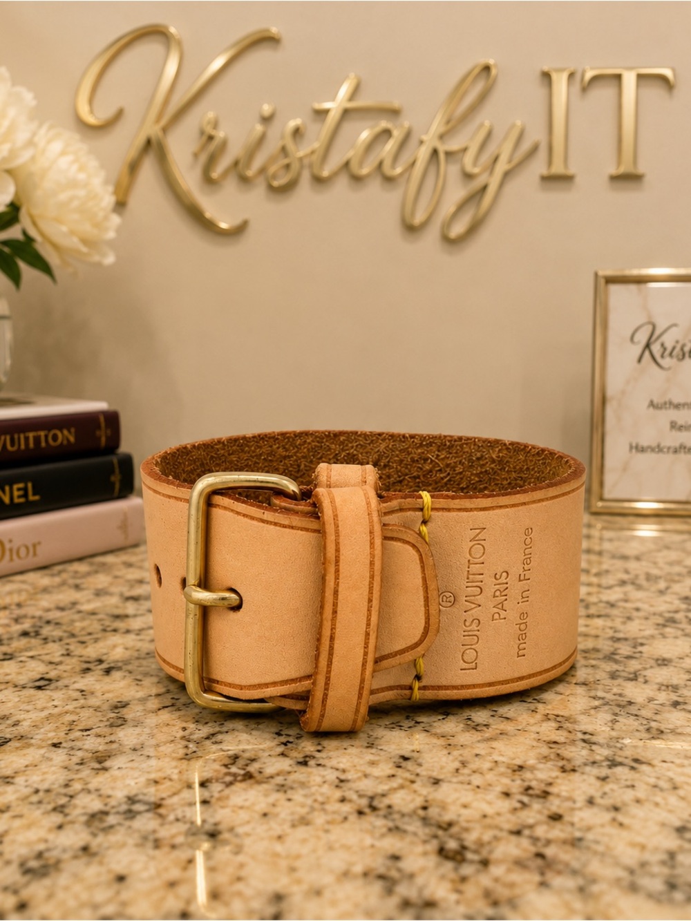 Louis Vuitton Wide Vachetta Leather Cuff Bracelet Authentic